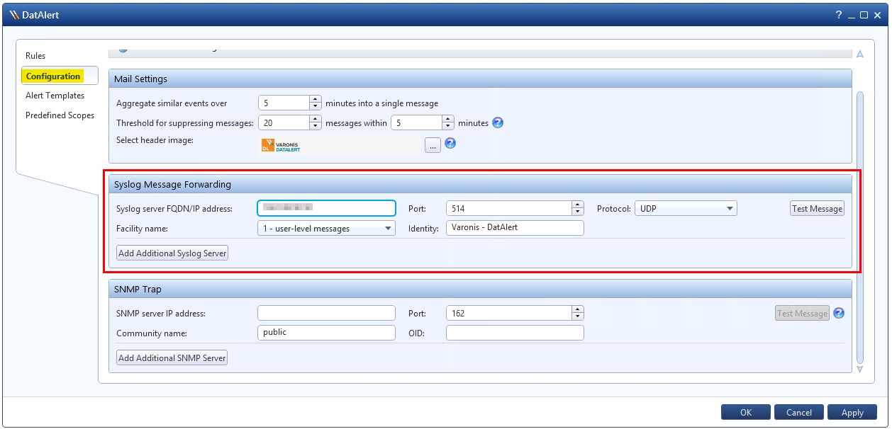 Error: Failed to send message to syslog server via TCP